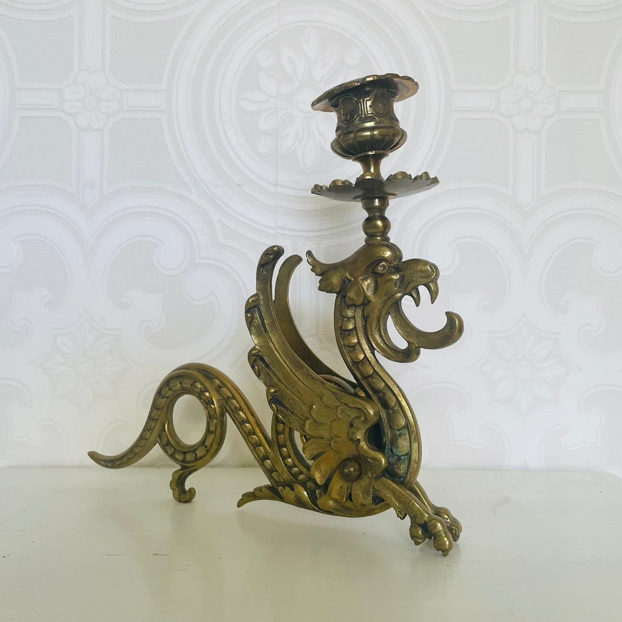 19th-Century Bronze Dragon Candlestick, Germany