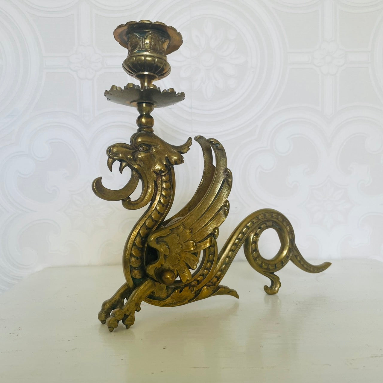 19th-Century Bronze Dragon Candlestick, Germany