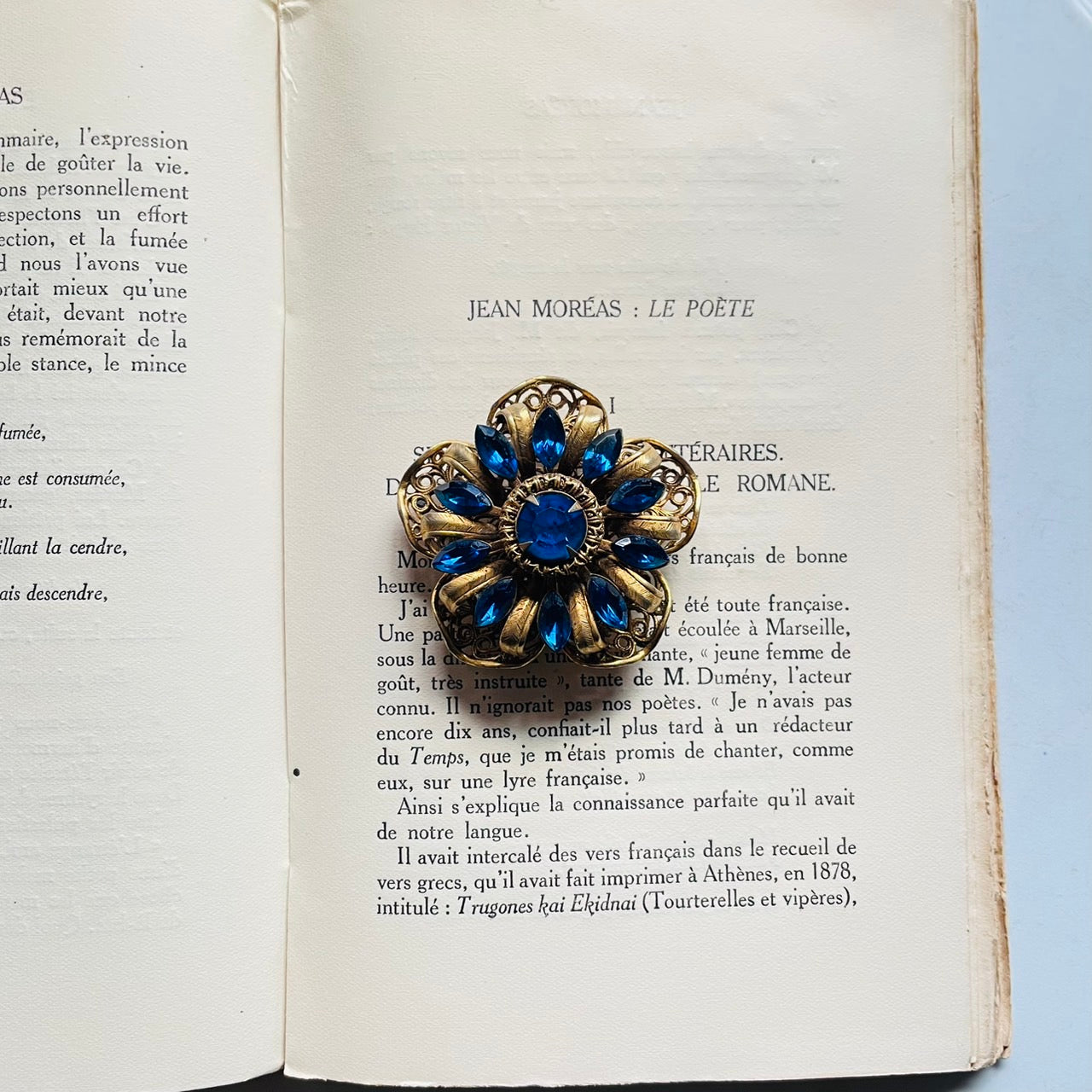 Blue Glass Floral Brooch – 1930s, England
