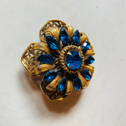 Blue Glass Floral Brooch – 1930s, England