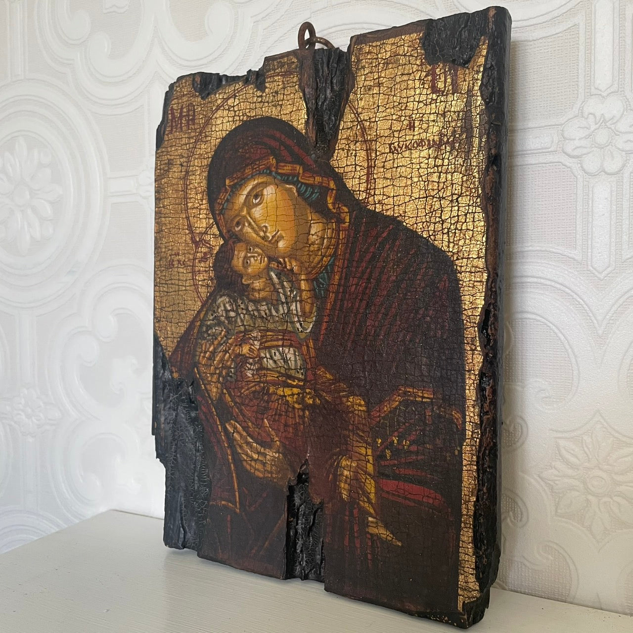 Hand-Painted Madonna and Child Icon – 20th Century, Russia