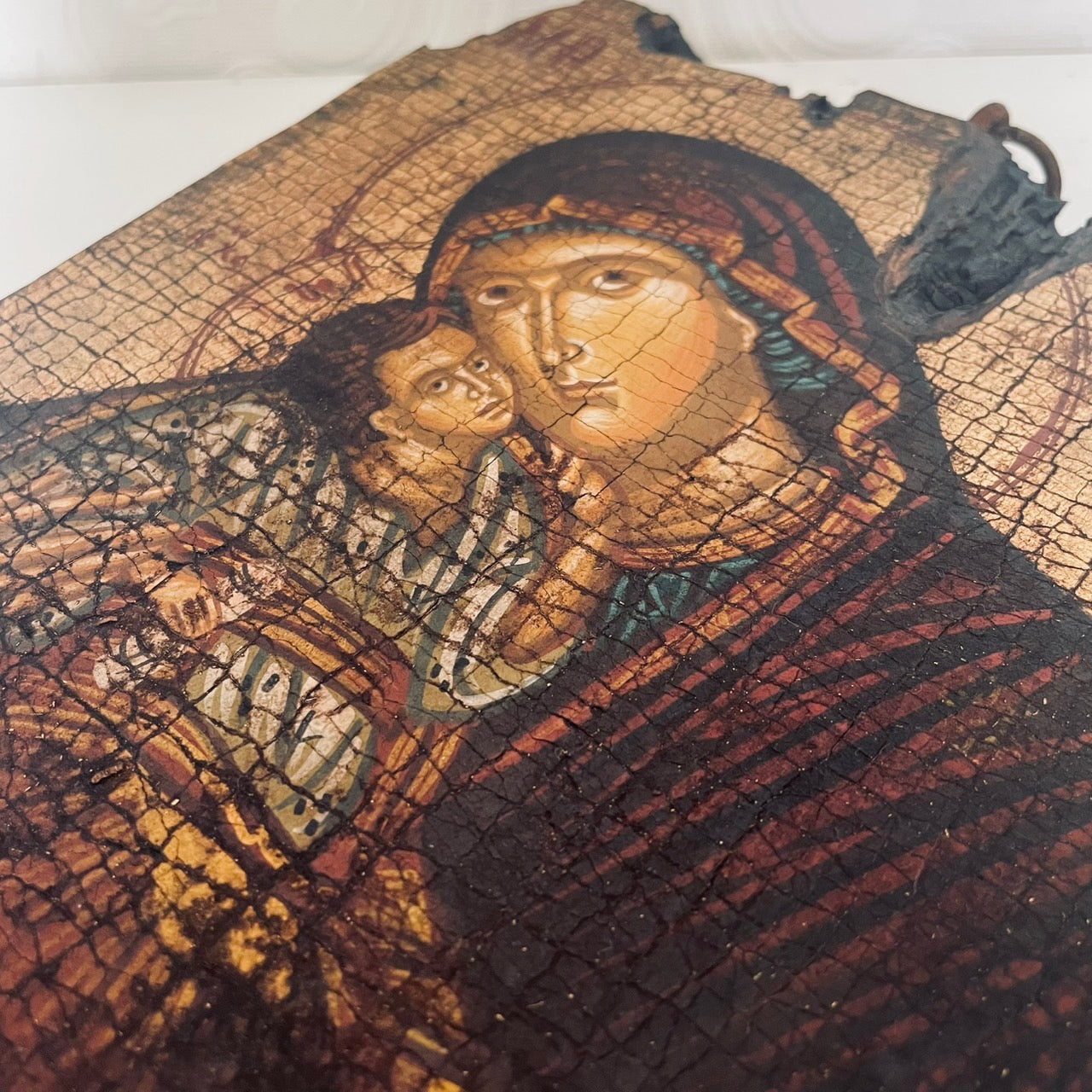 Hand-Painted Madonna and Child Icon – 20th Century, Russia