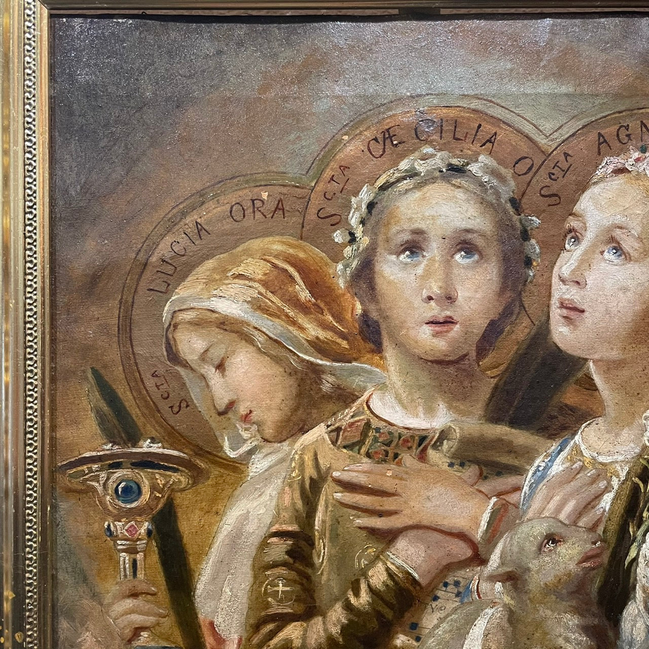"The Three Female Saints" – 19th Century Oil Painting, France