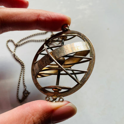 Silver Armillary Sphere Pendant – 1970s, England