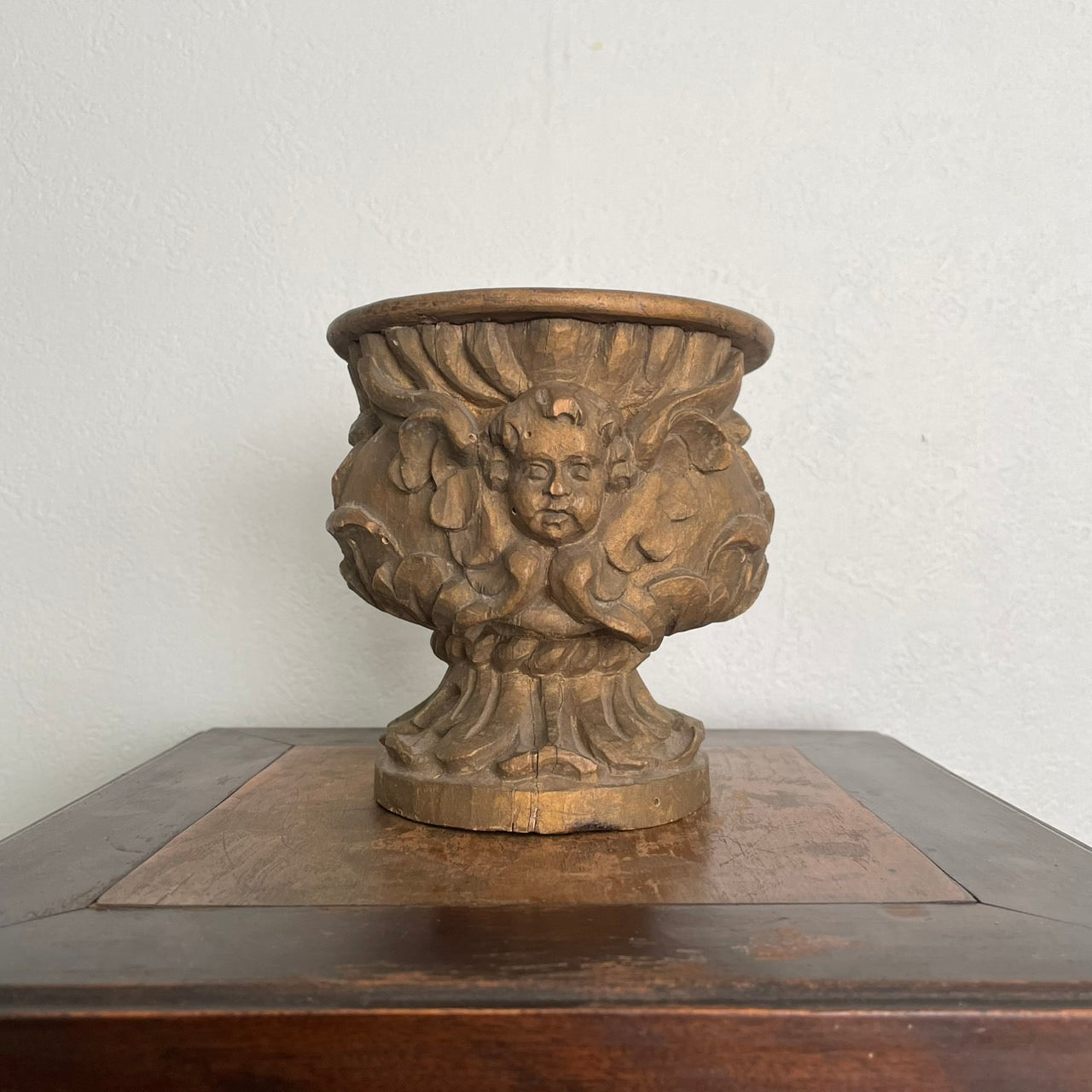 Wooden Pedestal with Angel Motif – 18th Century, France