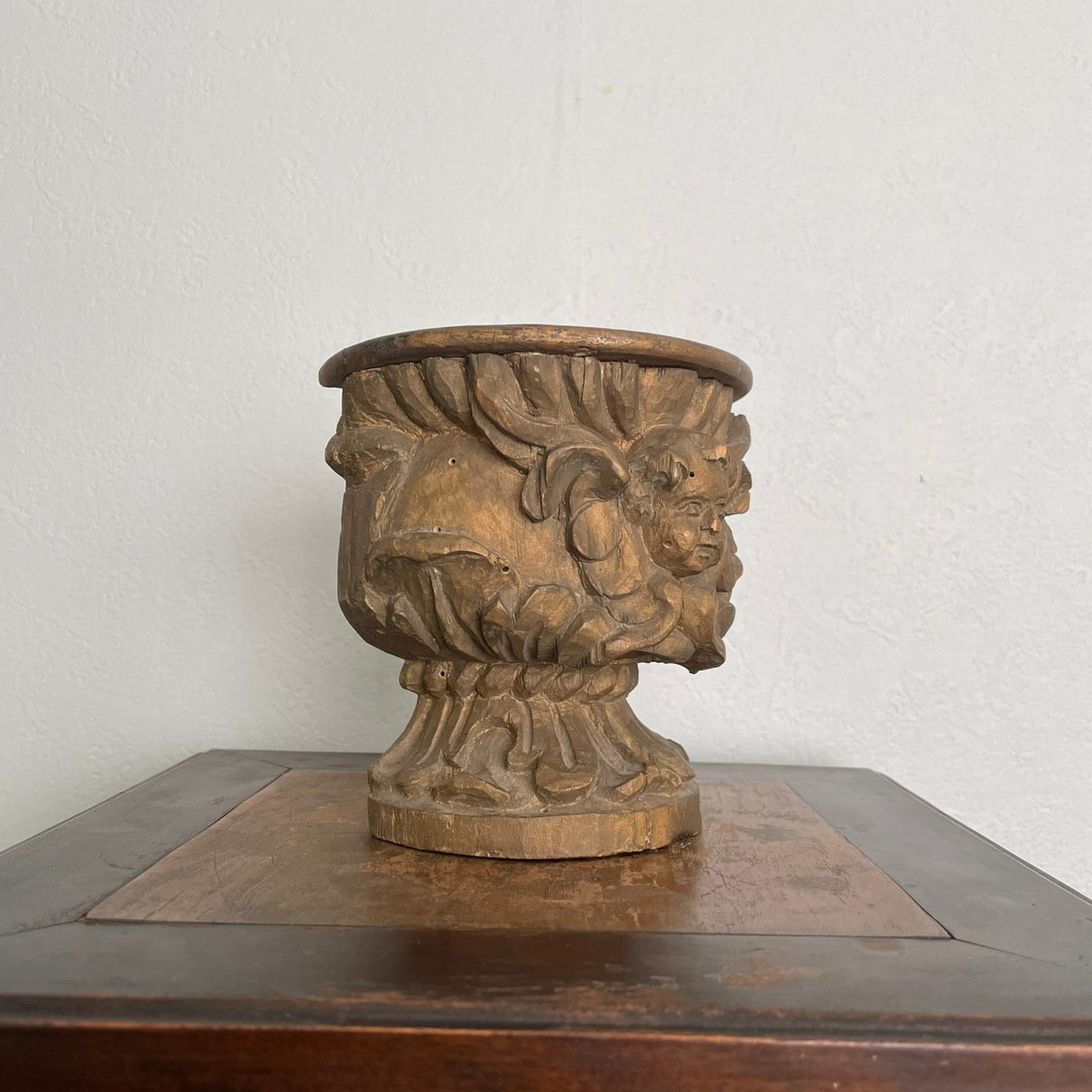 Wooden Pedestal with Angel Motif – 18th Century, France