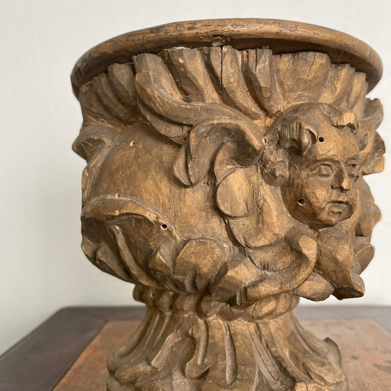 Wooden Pedestal with Angel Motif – 18th Century, France