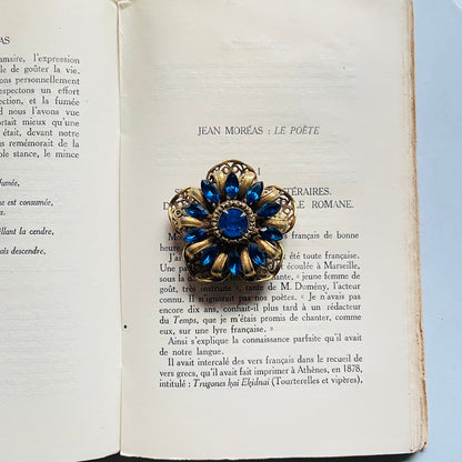 Blue Glass Floral Brooch – 1930s, England