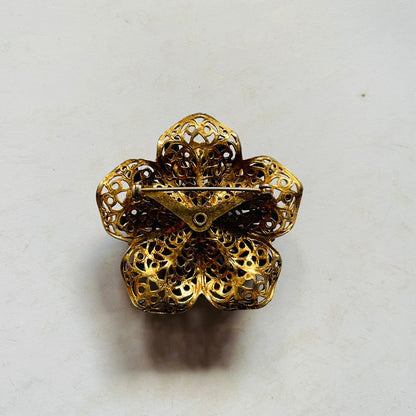Blue Glass Floral Brooch – 1930s, England