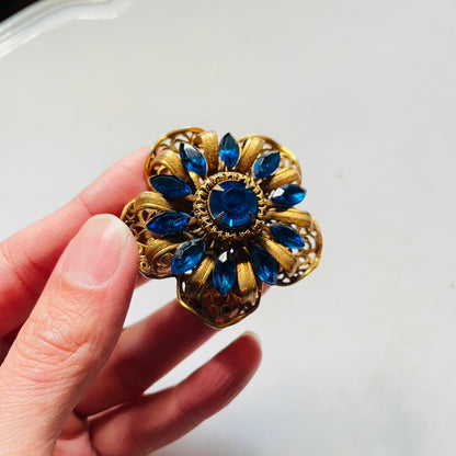 Blue Glass Floral Brooch – 1930s, England