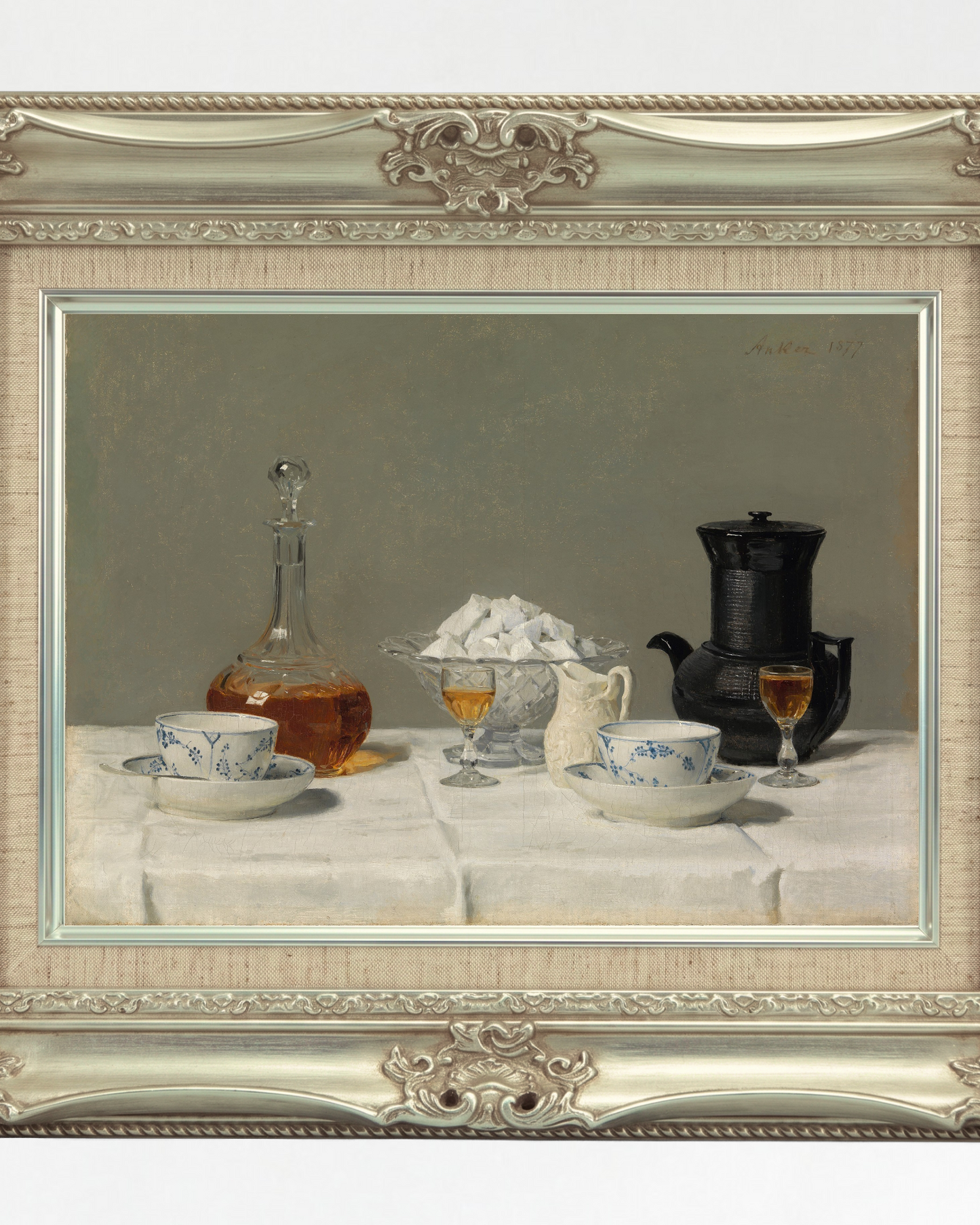 SILENCE-01 : Albert Anker - "Still Life with Coffee" Framed Art