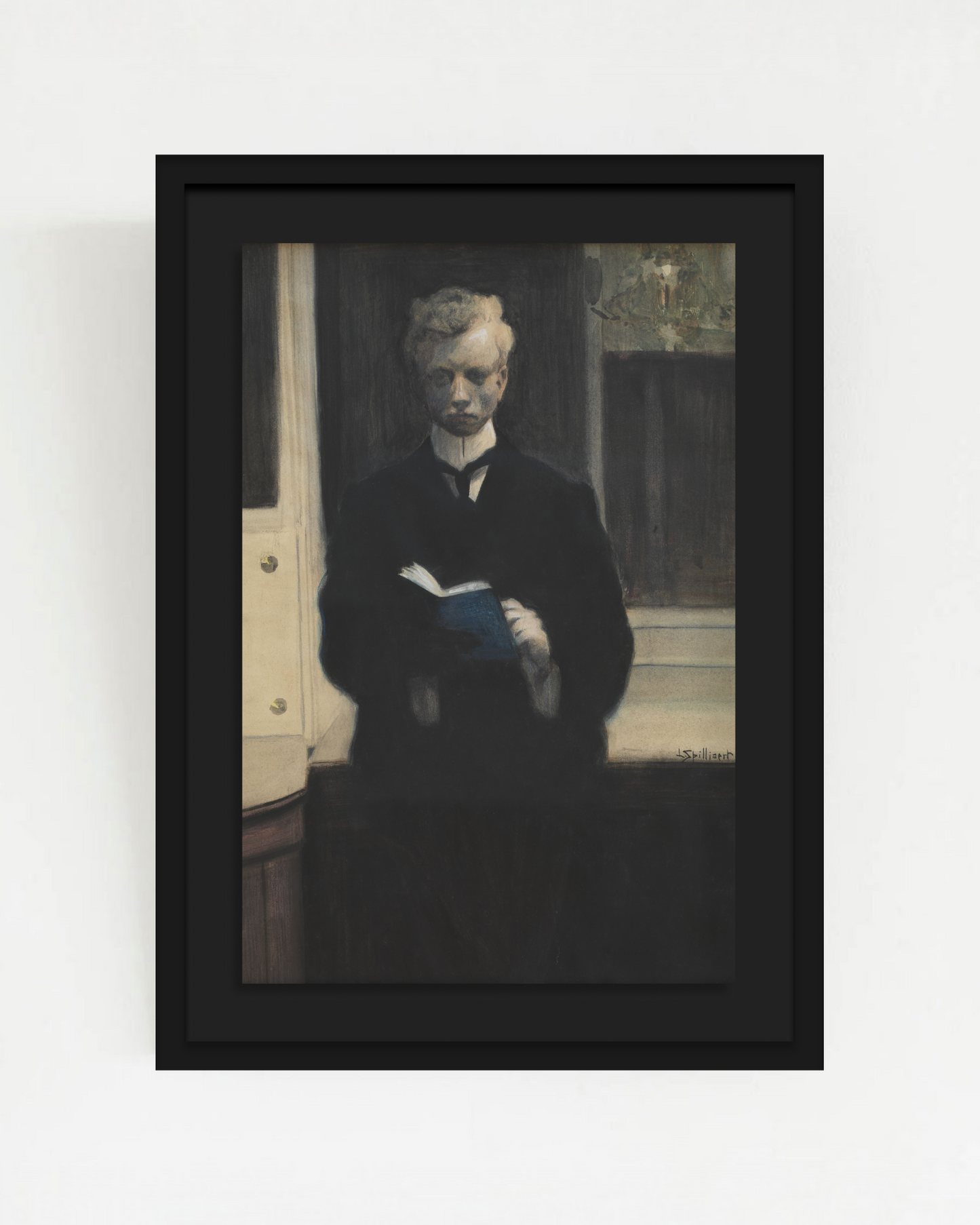 SOLITUDE-03 : Léon Spilliaert - "Self-portrait with a Blue Sketchbook" Framed Art