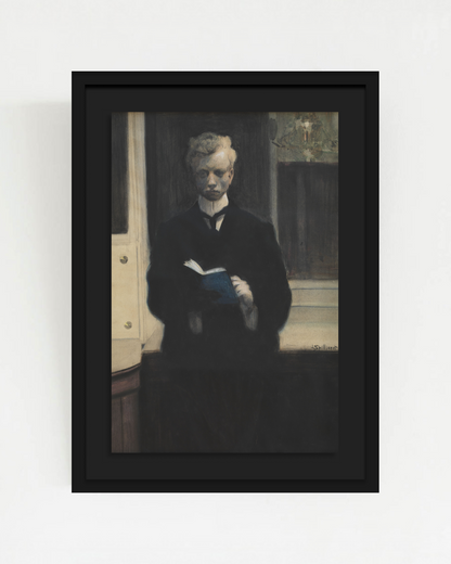 SOLITUDE-03 : Léon Spilliaert - "Self-portrait with a Blue Sketchbook" Framed Art