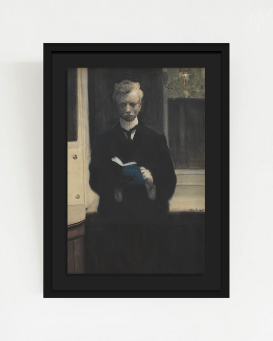 SOLITUDE-03 : Léon Spilliaert - "Self-portrait with a Blue Sketchbook" Framed Art