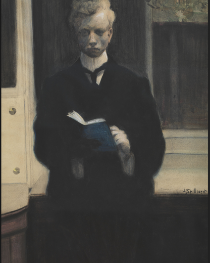 SOLITUDE-03 : Léon Spilliaert - "Self-portrait with a Blue Sketchbook" Framed Art