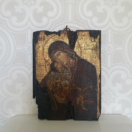 Hand-Painted Madonna and Child Icon – 20th Century, Russia