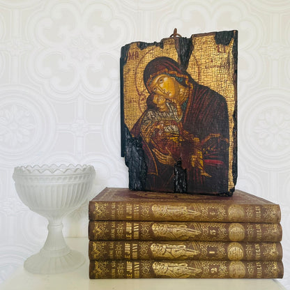 Hand-Painted Madonna and Child Icon – 20th Century, Russia