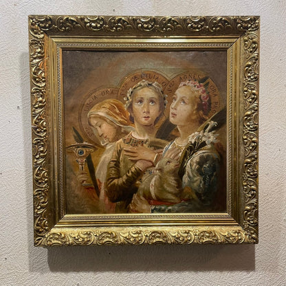 "The Three Female Saints" – 19th Century Oil Painting, France