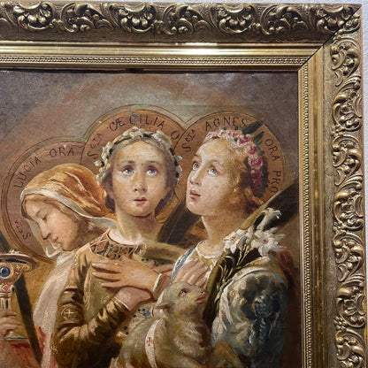 "The Three Female Saints" – 19th Century Oil Painting, France