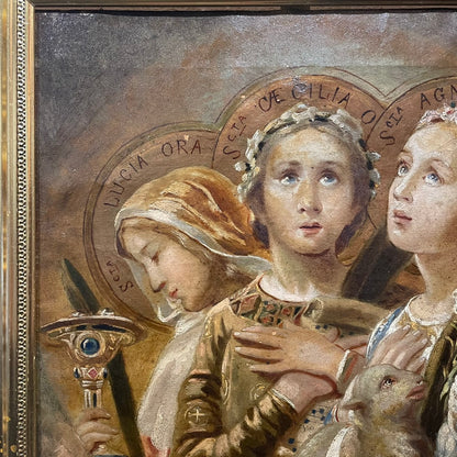 "The Three Female Saints" – 19th Century Oil Painting, France