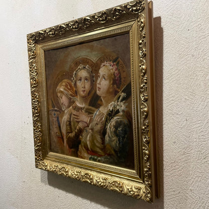 "The Three Female Saints" – 19th Century Oil Painting, France