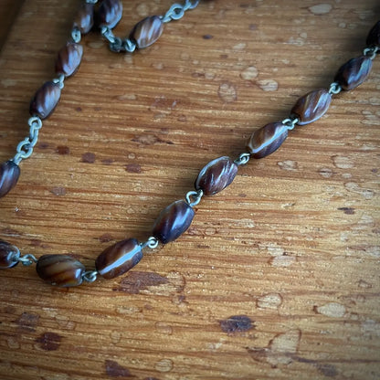 Vintage French Marbled Glass and Wood Rosary – 1950s, France